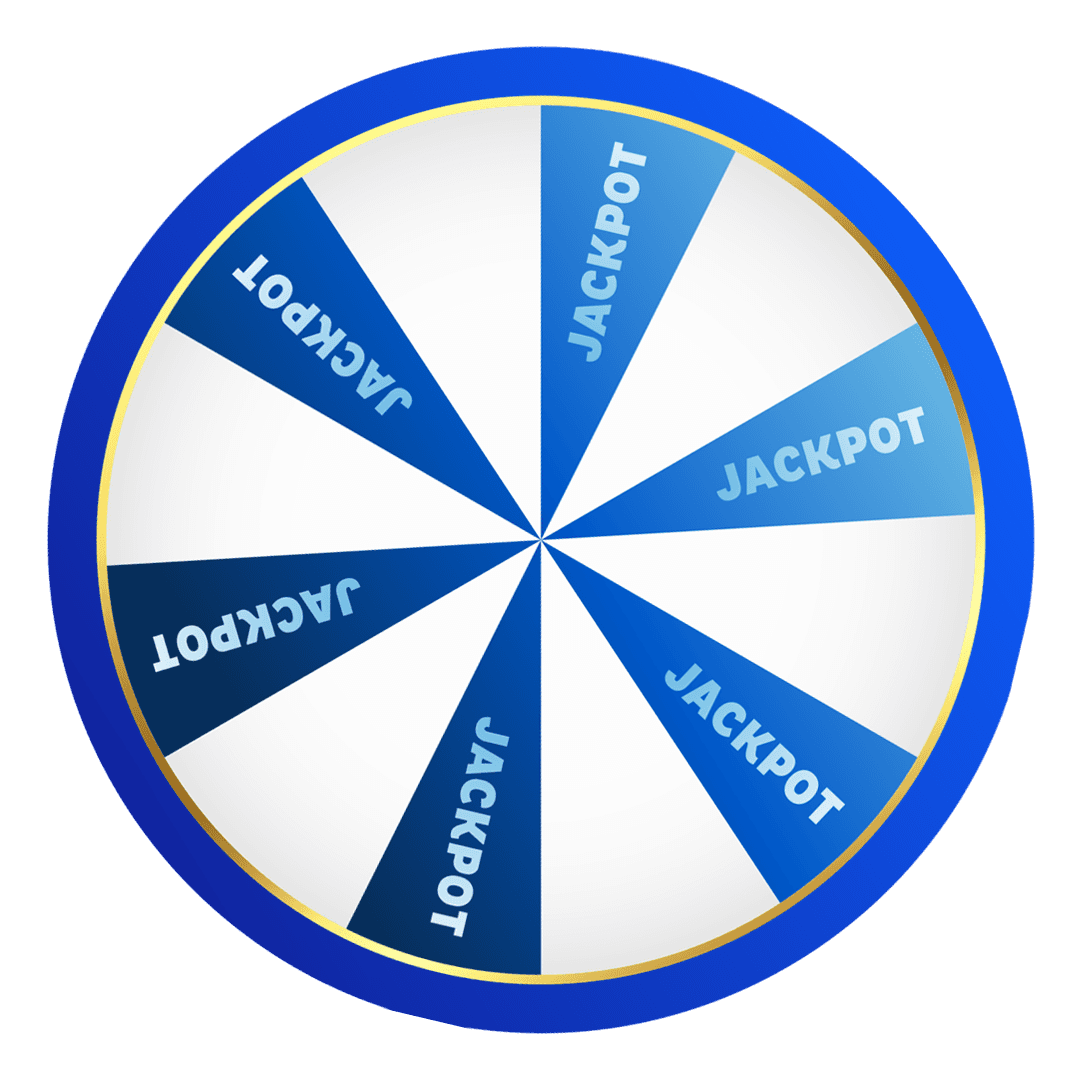 Et rødt og hvitt snurrende premiehjul som er delt inn i åtte like store segmenter, hvert av dem merket "JACKPOT" i gulltekst. Segmentene veksler i rødt og hvitt med en gullkant rundt hjulet. Bakgrunnen er gjennomsiktig.